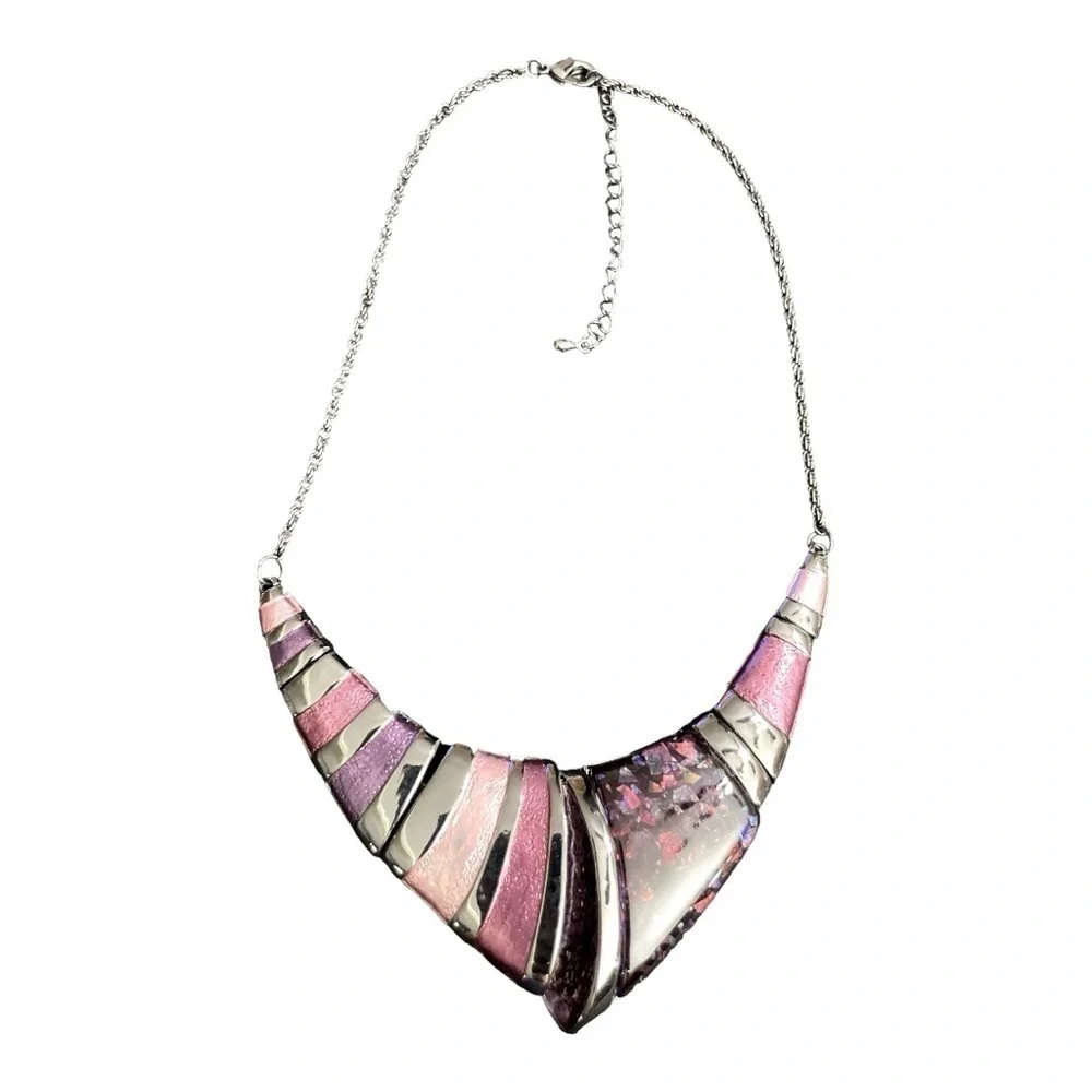 Designer inspired multi Purple epoxy coating crystal V shape Necklace
